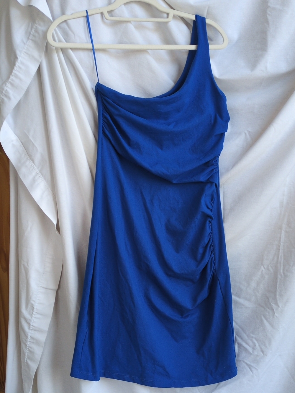 Royal Blue One-Shoulder Ruched Dress